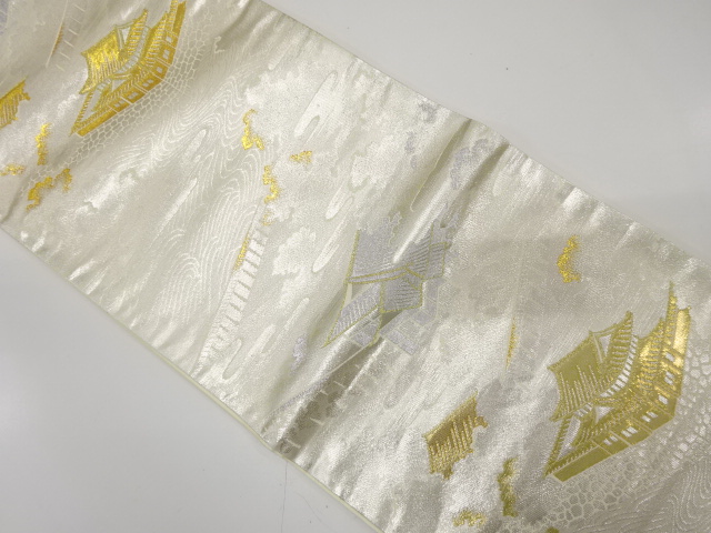 JAPANESE KIMONO / ANTIQUE FUKURO OBI / SILK / WOVEN SCENERY IN THE PAST